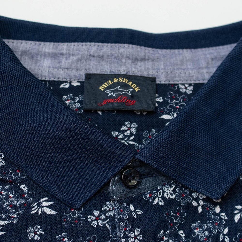 PAUL & SHARK Yachting Cotton Polo Shirt Blue with Floral Design, 2XL, Big & Tall - Picture 3 of 8